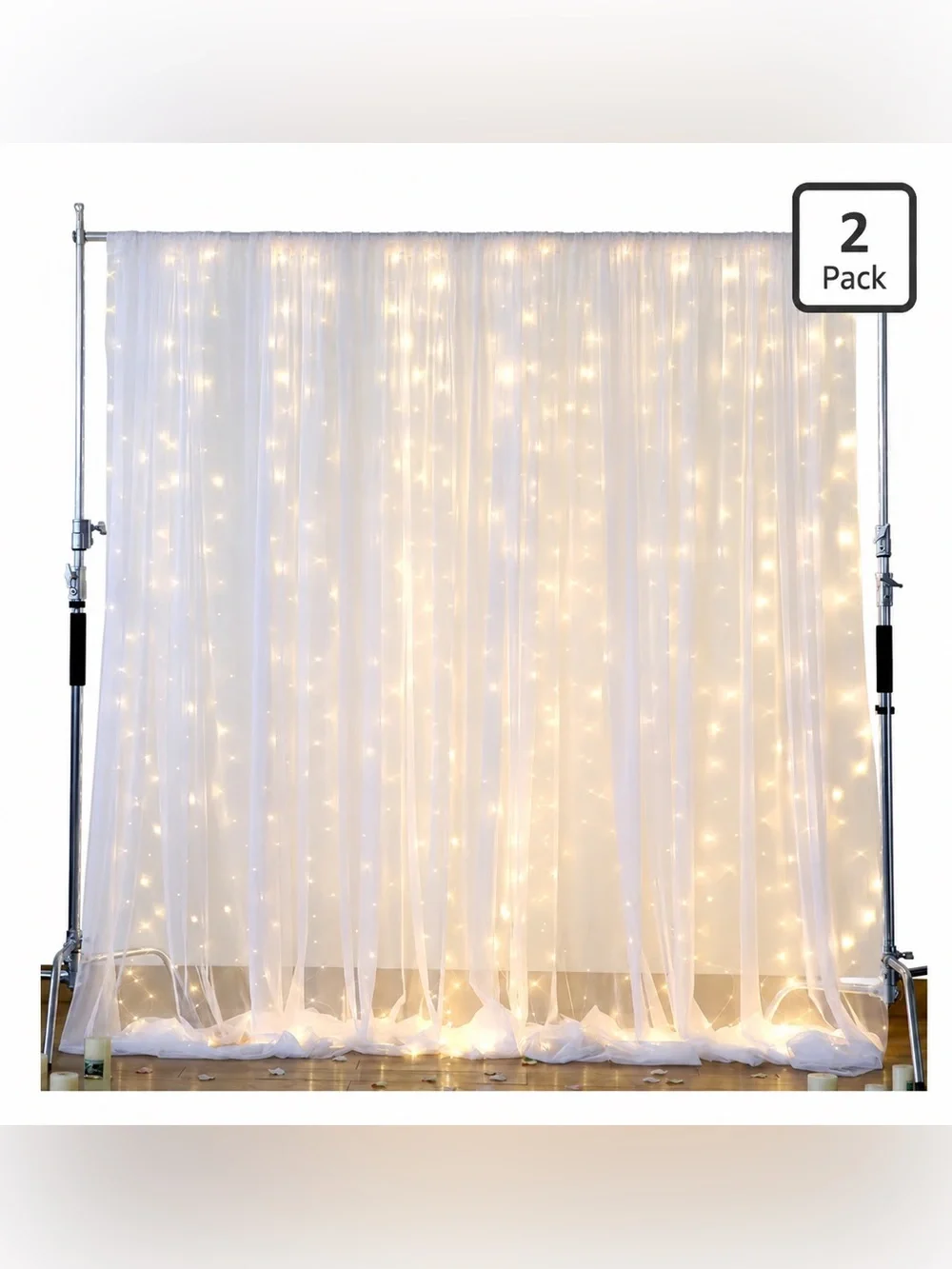 White Fairy Light Curtain Backdrop 2 Pack (stand NOT included)